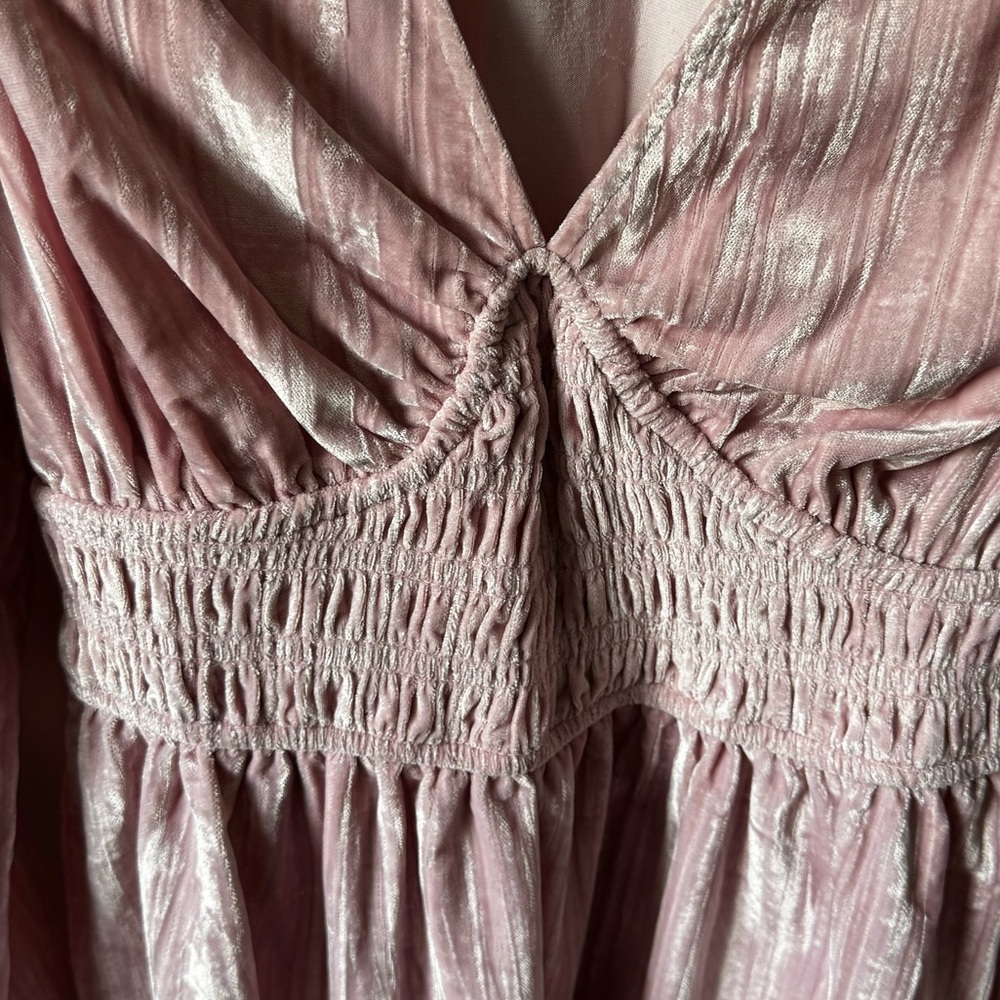 NWT GAP | Pink Velvet Smocked Mini Dress, Long Sleeves, small - Picture 4 of 9